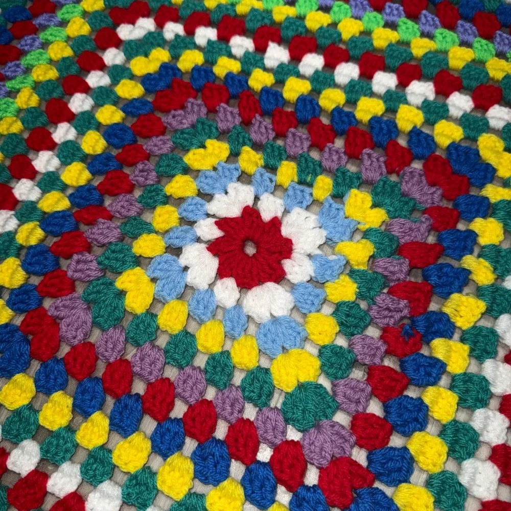 Handmade Crochet Granny Square Rainbow Afghan Throw Blanket Multi Color 27x27